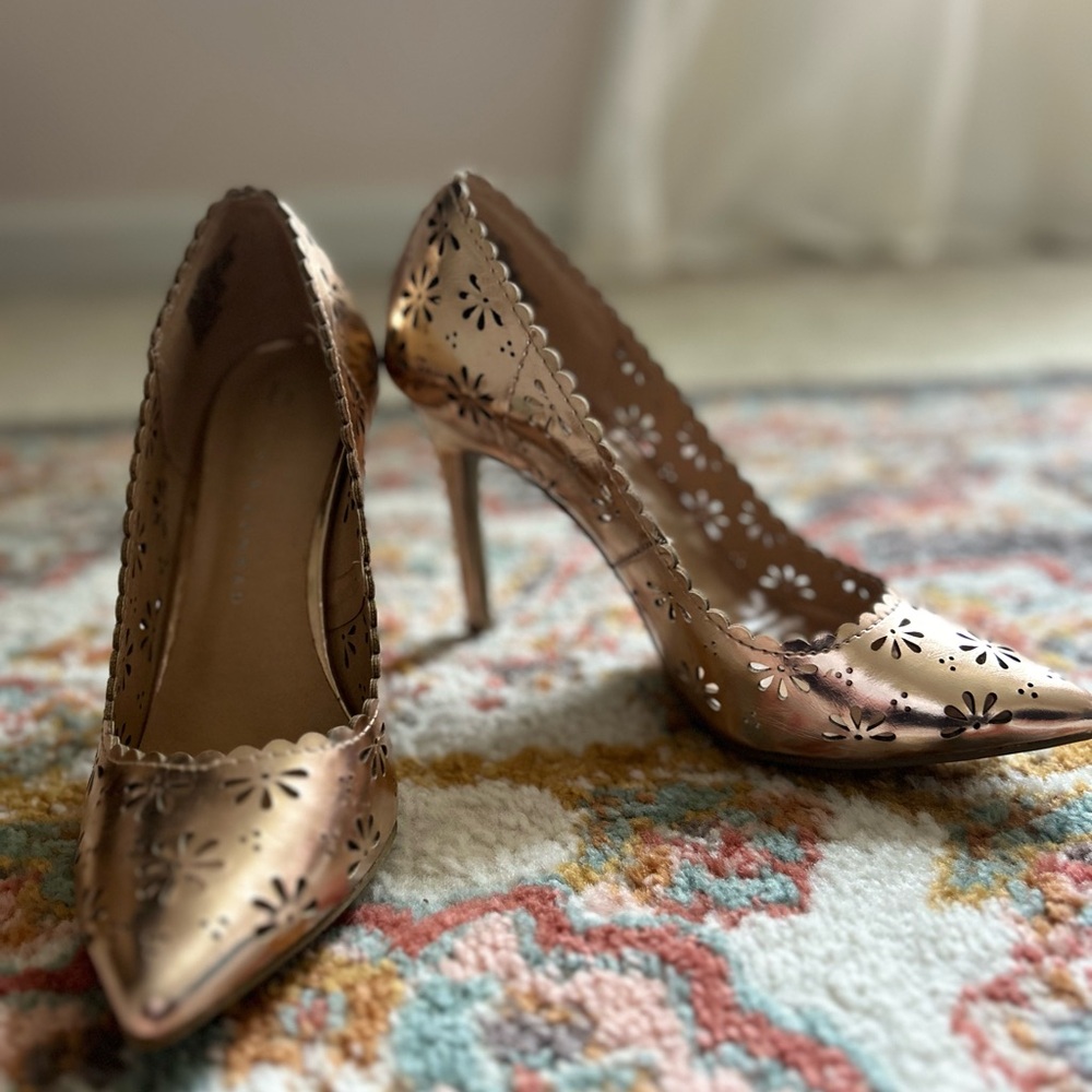 LC Lauren Conrad Laser Cut Rose Gold Heels